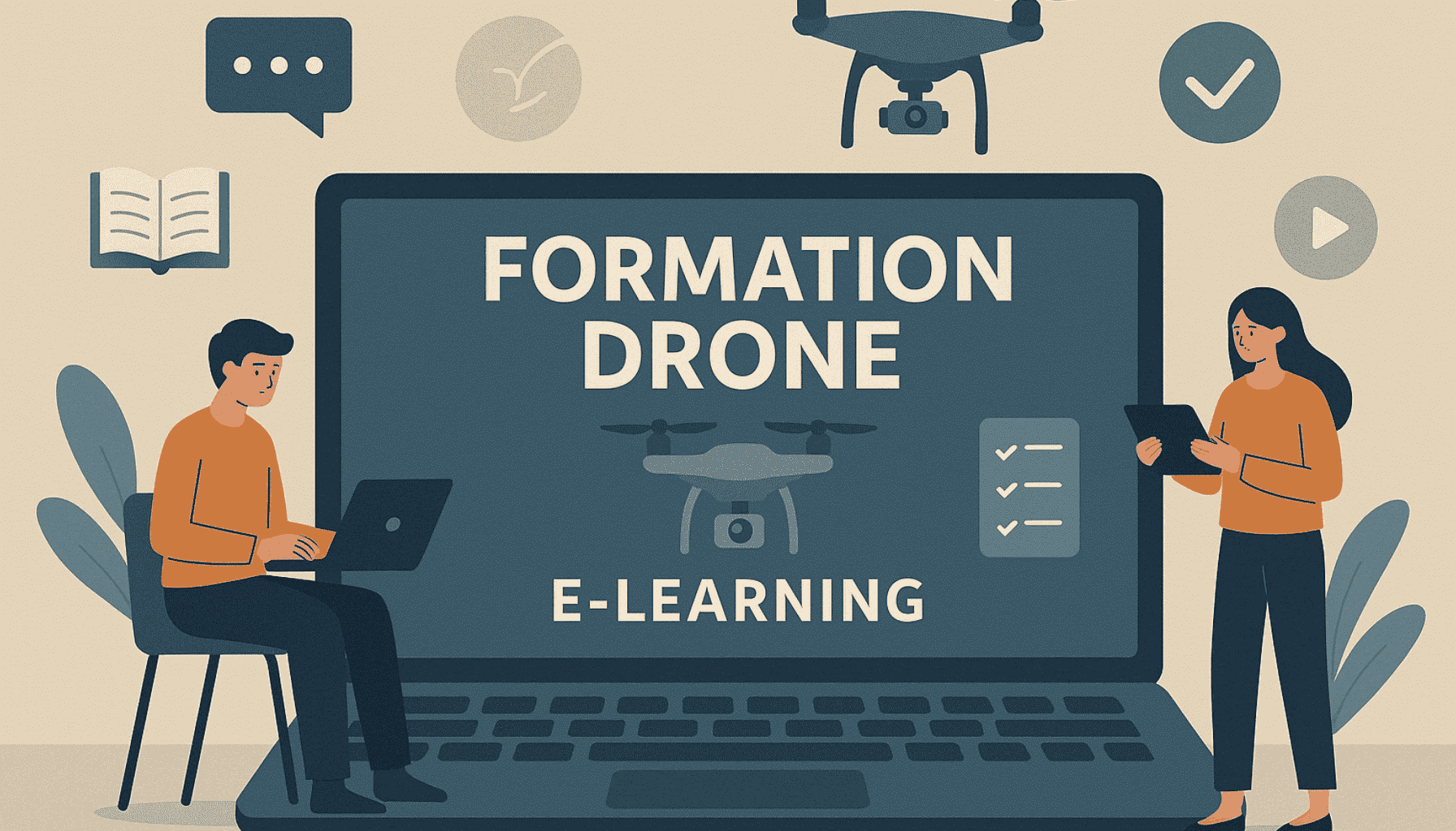 une image qui représente des pilote de drone en formation qui hésite entre du distanciel ou du présentiel