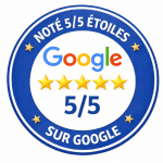 un badge qui représente la note de 5 sur 5 google laissé par les stagiaires de OVS FORMA